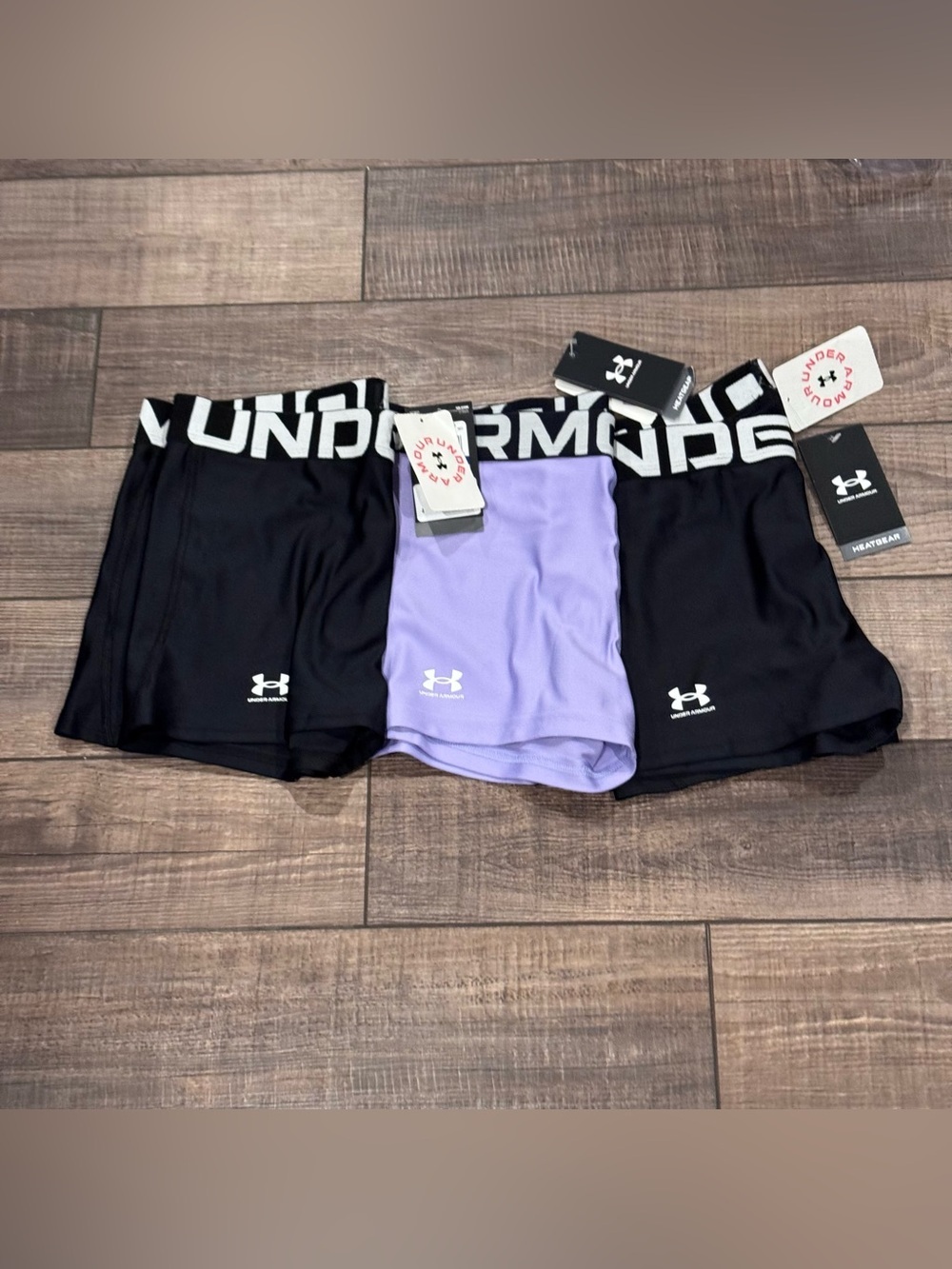 Under Armour Youth Girls Purple HeatGear Shorty Athletic Shorts XL NEW Lot of 3